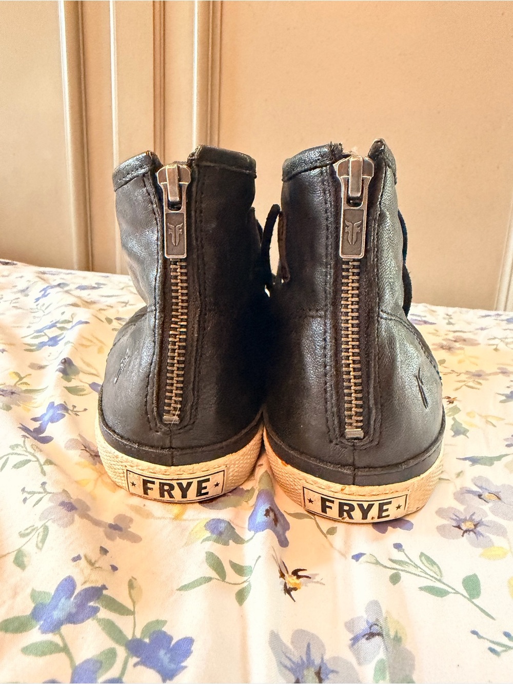 Frye Black Leather High-Top Sneakers with Rear Zipper